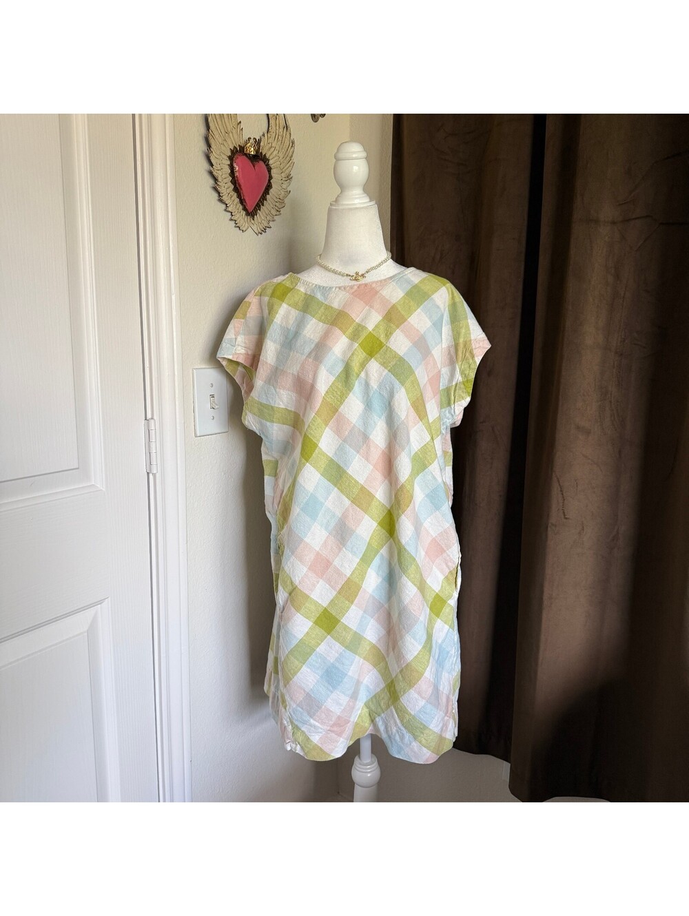 Peyton & Parker Large Linen Cotton Button-Back Dress Pastel Cottagecore Boho